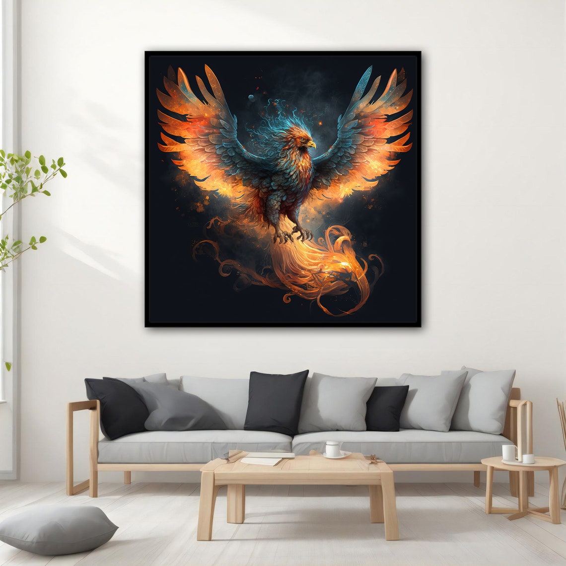 Phoenix Rising Fire Wings Black Background Mythical Bird Art Poster - Image 2