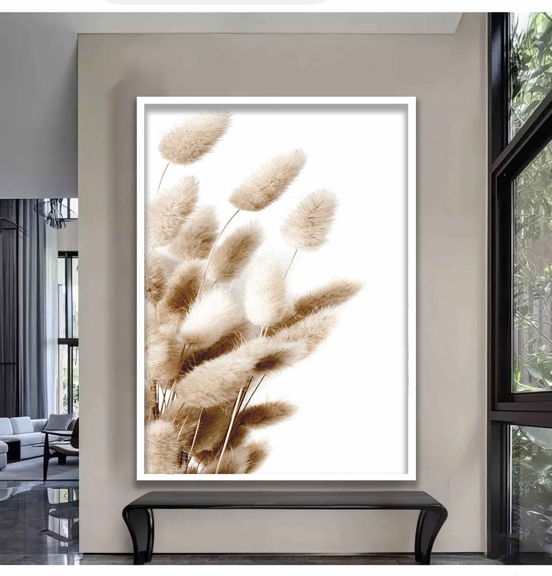 Cream Bunny Tail Grass Stems Minimalist Botanical Art Poster