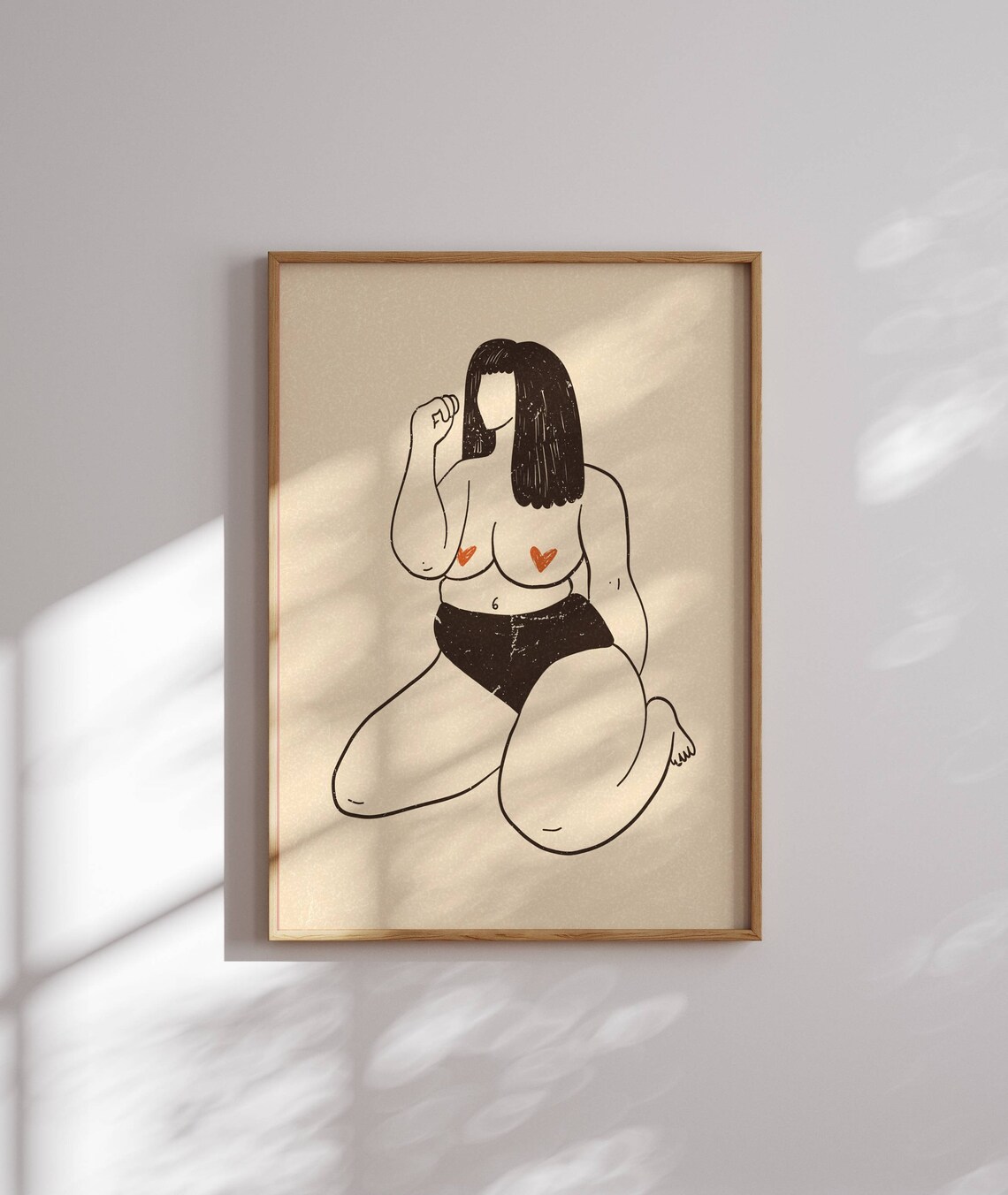 Body Positive Feminine Line Art Poster Curvy Woman With Heart Details