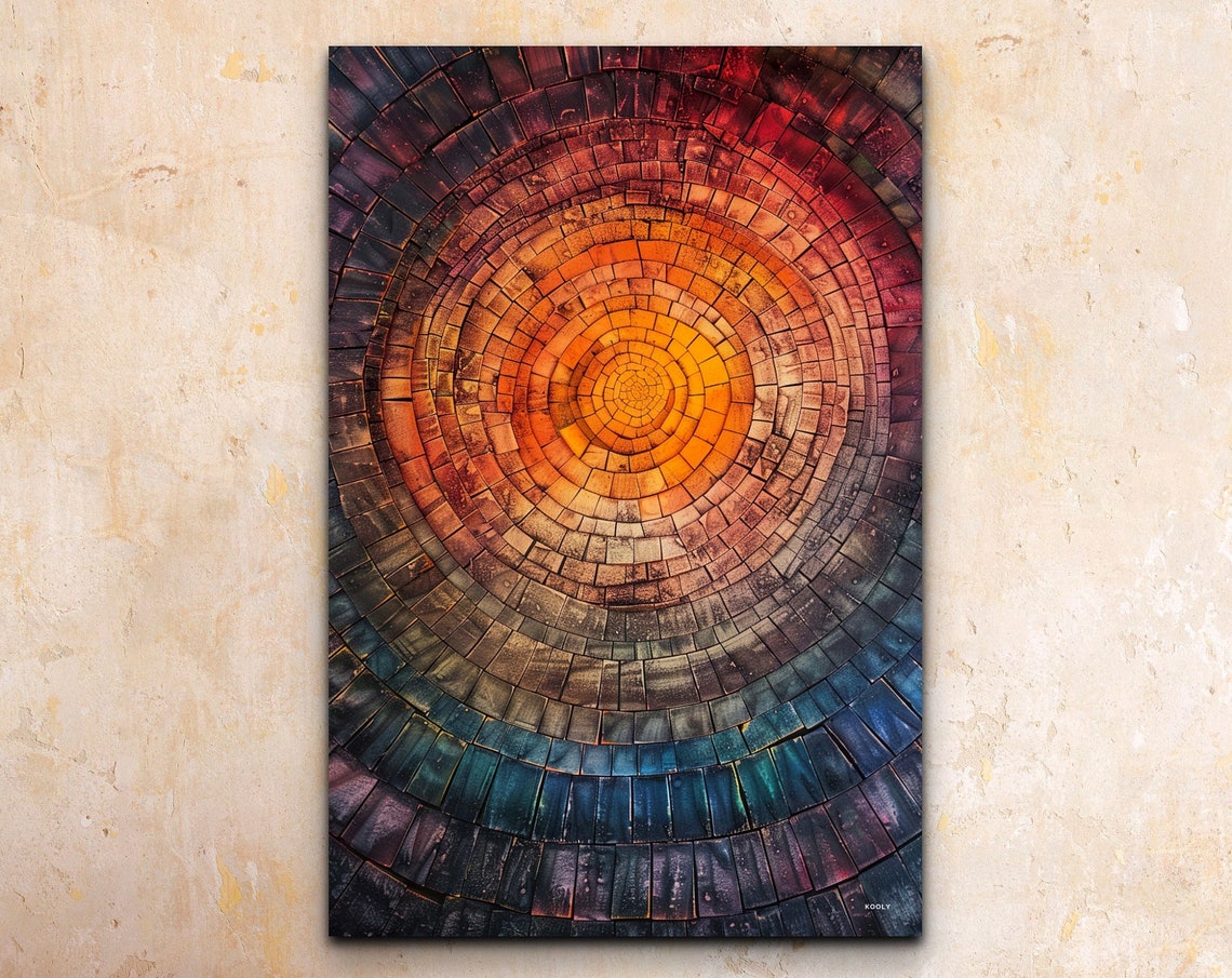 Colorful Concentric Circle Mosaic Brick Pattern Abstract Poster