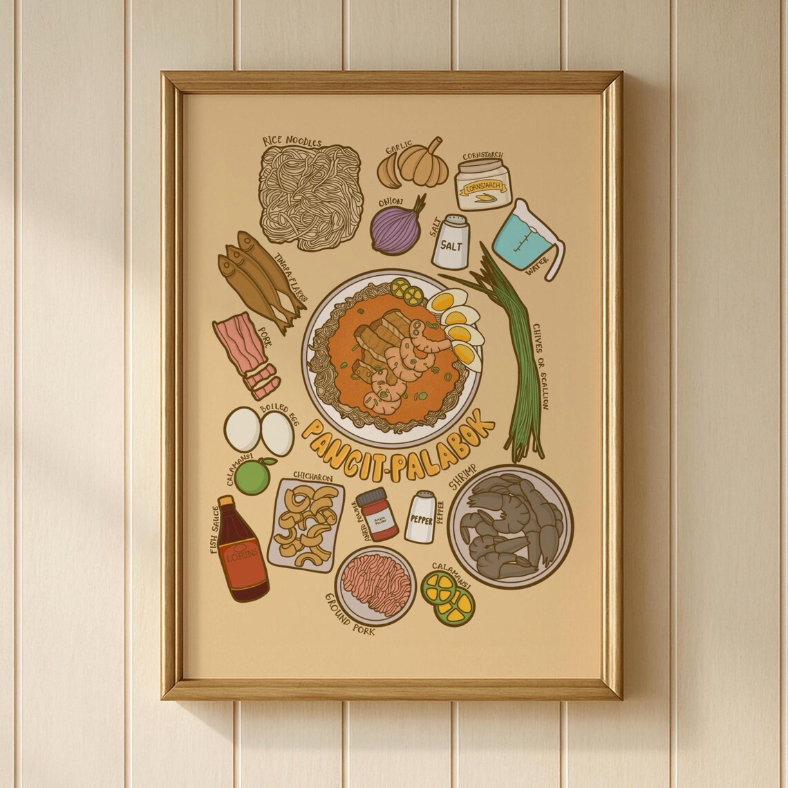 Pancit Palabok Shrimp Noodle Filipino Recipe Illustration Poster