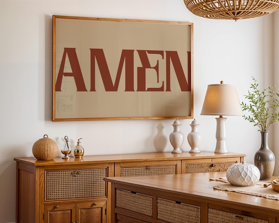 Amen Rust Serif Typography Catholic Faith Inspirational Home Decor Poster