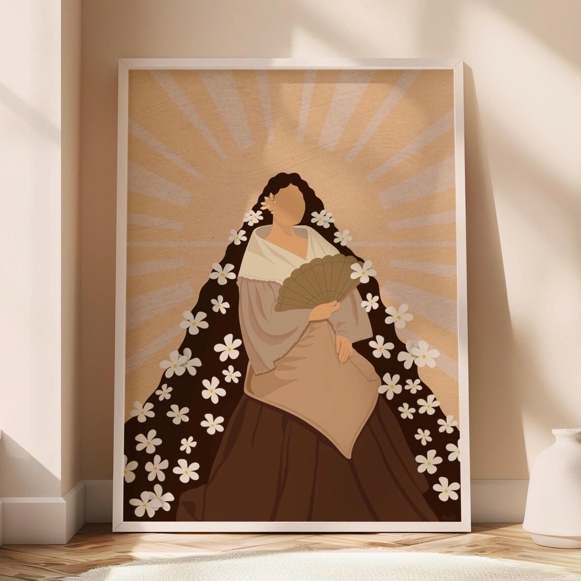 Filipina Woman In Traditional Dress Sunburst Floral Hair Art Poster