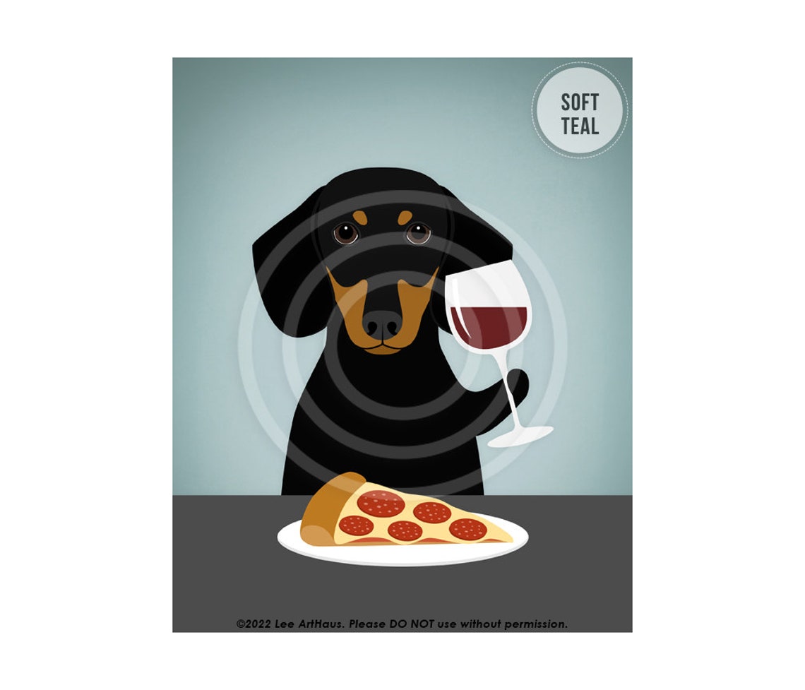 Black and Tan Dachshund With Wine Glass and Pizza Slice Poster - Image 4
