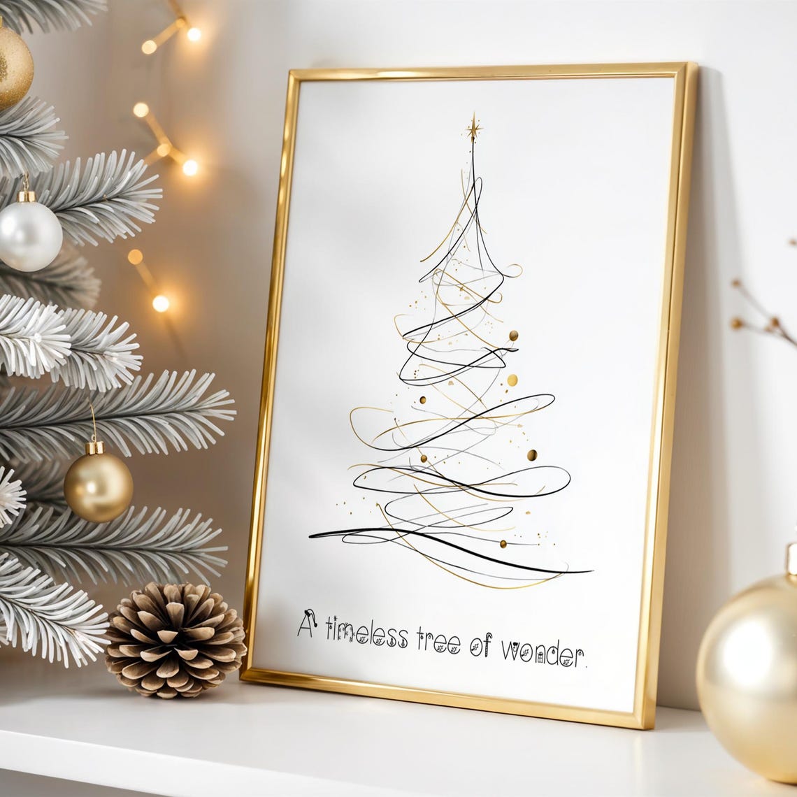 Minimalist Black Gold Christmas Tree Elegant Holiday Wall Art