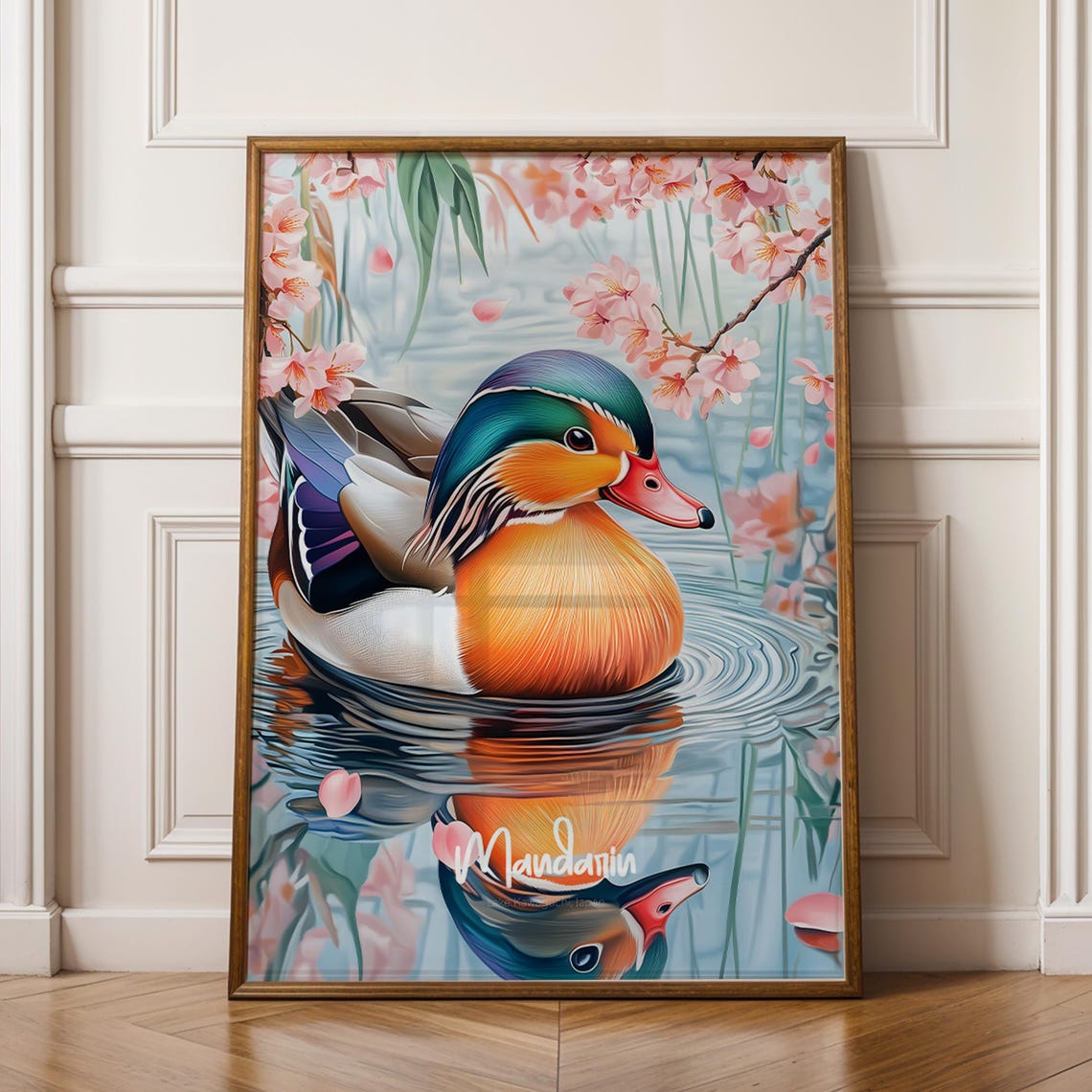 Mandarin Duck Framed Poster Vibrant Wildlife Illustration Nature Home Decor