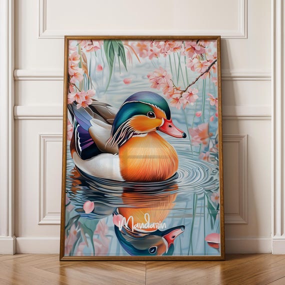 Mandarin Duck Framed Poster Vibrant Wildlife Illustration Nature Home Decor