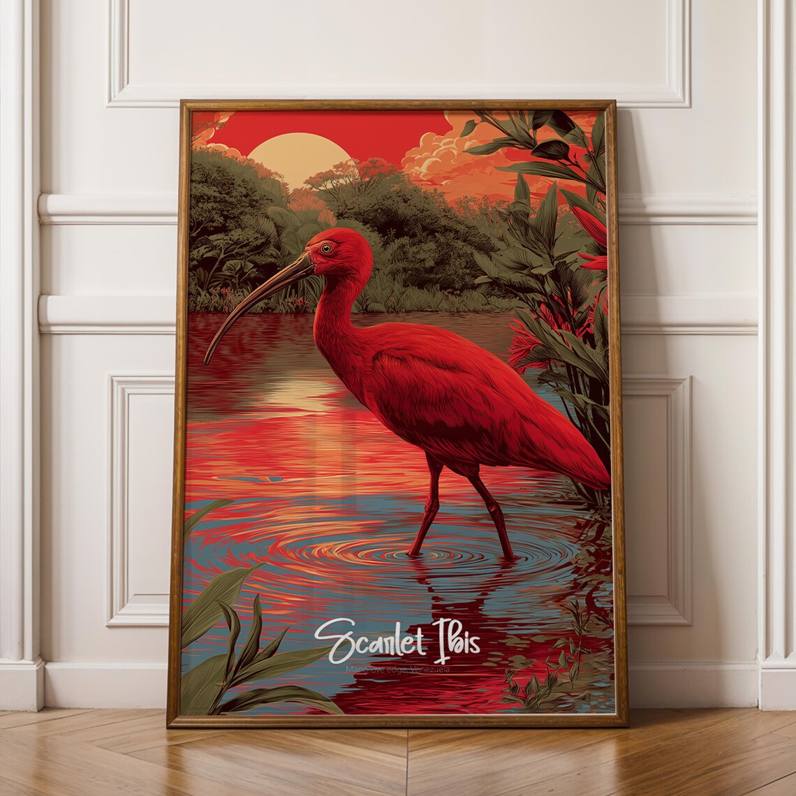 Scarlet Ibis Framed Poster Tropical Bird Wall Art Kids Nursery Decor