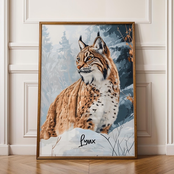 Lynx in Snow Carpathian Mountains Romania Wildlife Art Poster