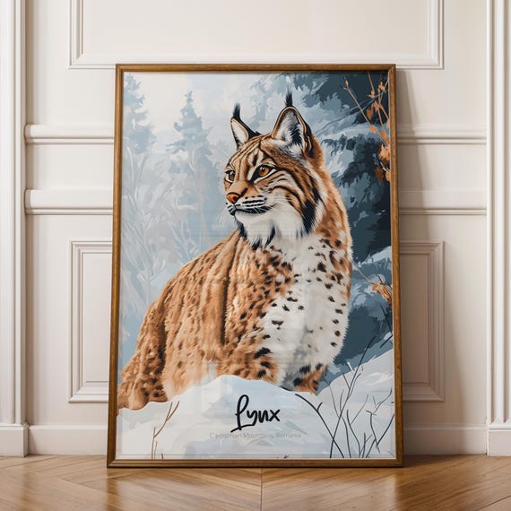 Lynx Wall Art Print Wild Cat Illustration Forest Nature Decor