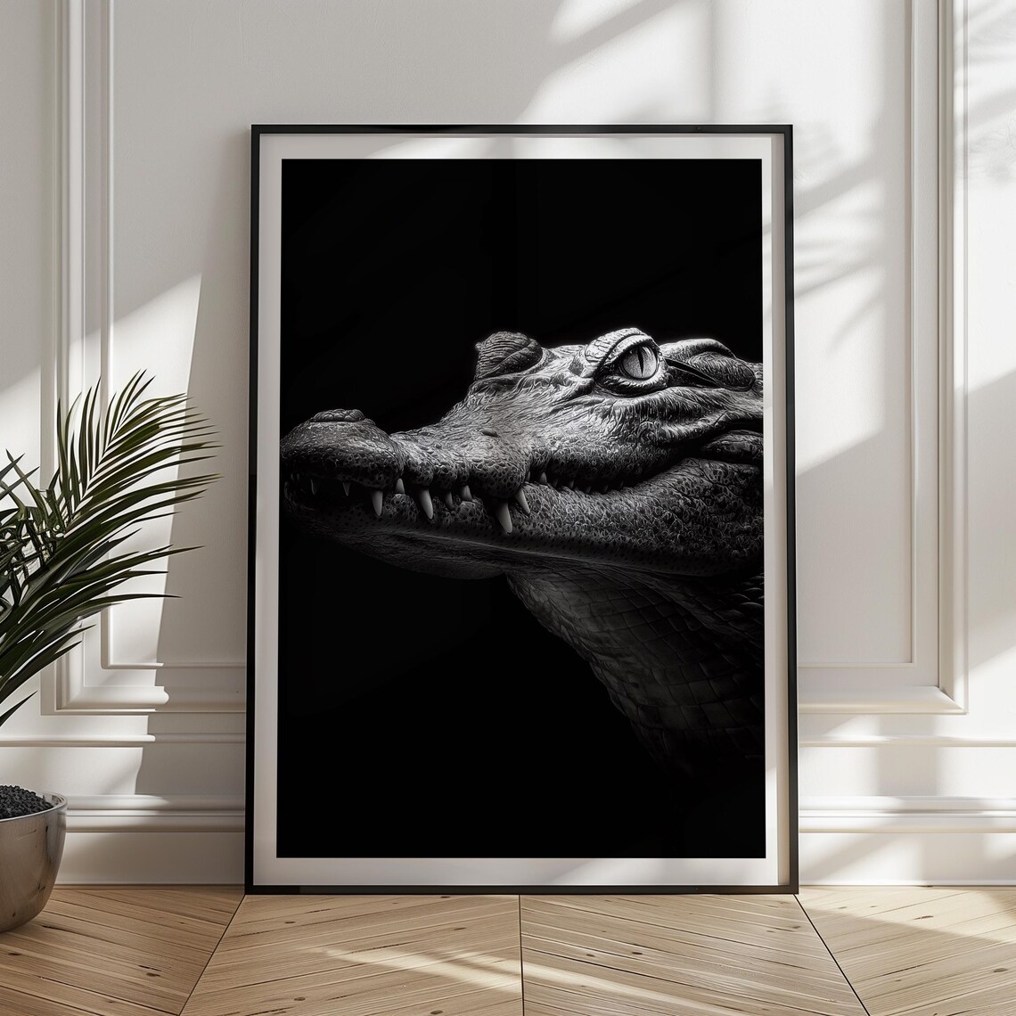 Monochrome Crocodile Portrait Dramatic Reptile Wildlife Photography Poster