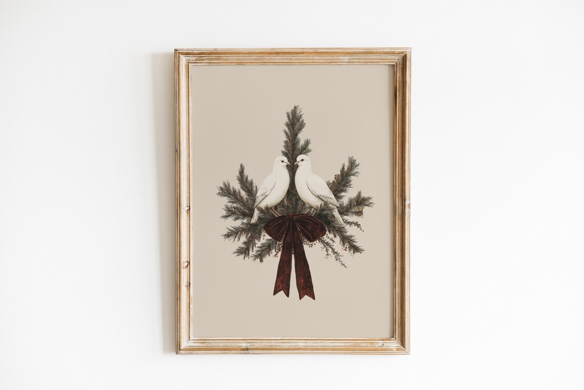 Christmas Doves Vintage Rustic Modern Art Print - Image 2