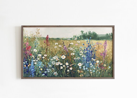 Colorful Wildflower Field Daisies Meadow Impressionist Poster