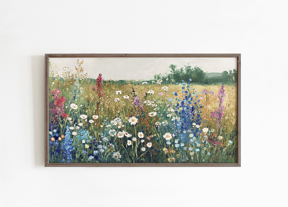 Colorful Wildflower Field Daisies Meadow Impressionist Poster