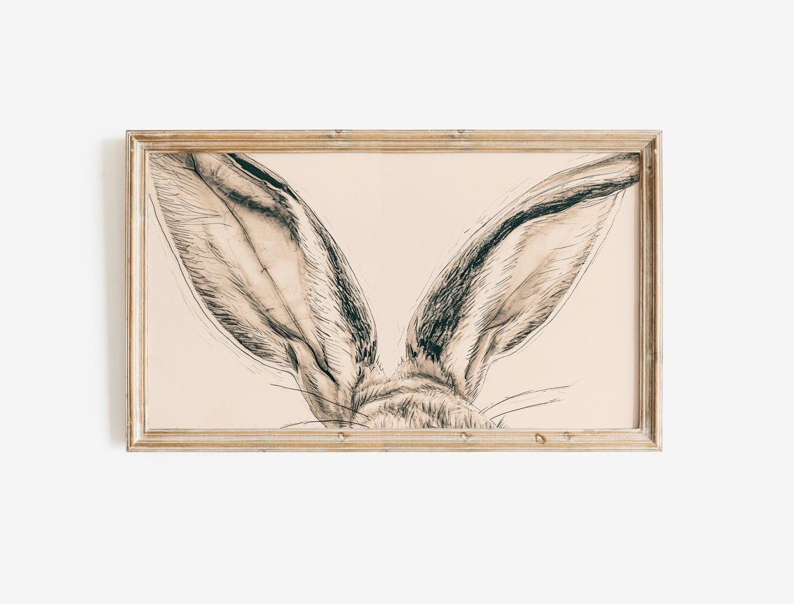 Minimalist Rabbit Ears Pencil Sketch Modern Bunny Line Art Print - Image 3