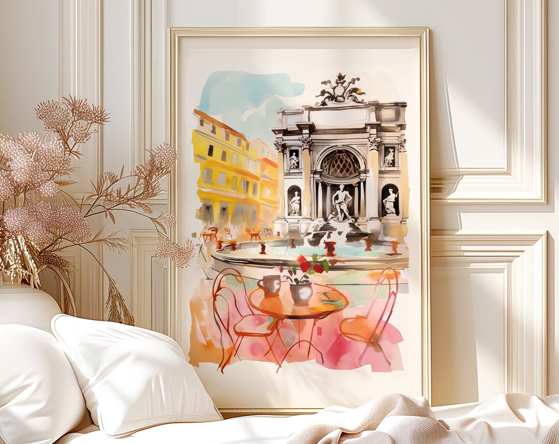 Trevi Fountain Rome Italy Travel Poster, Roma