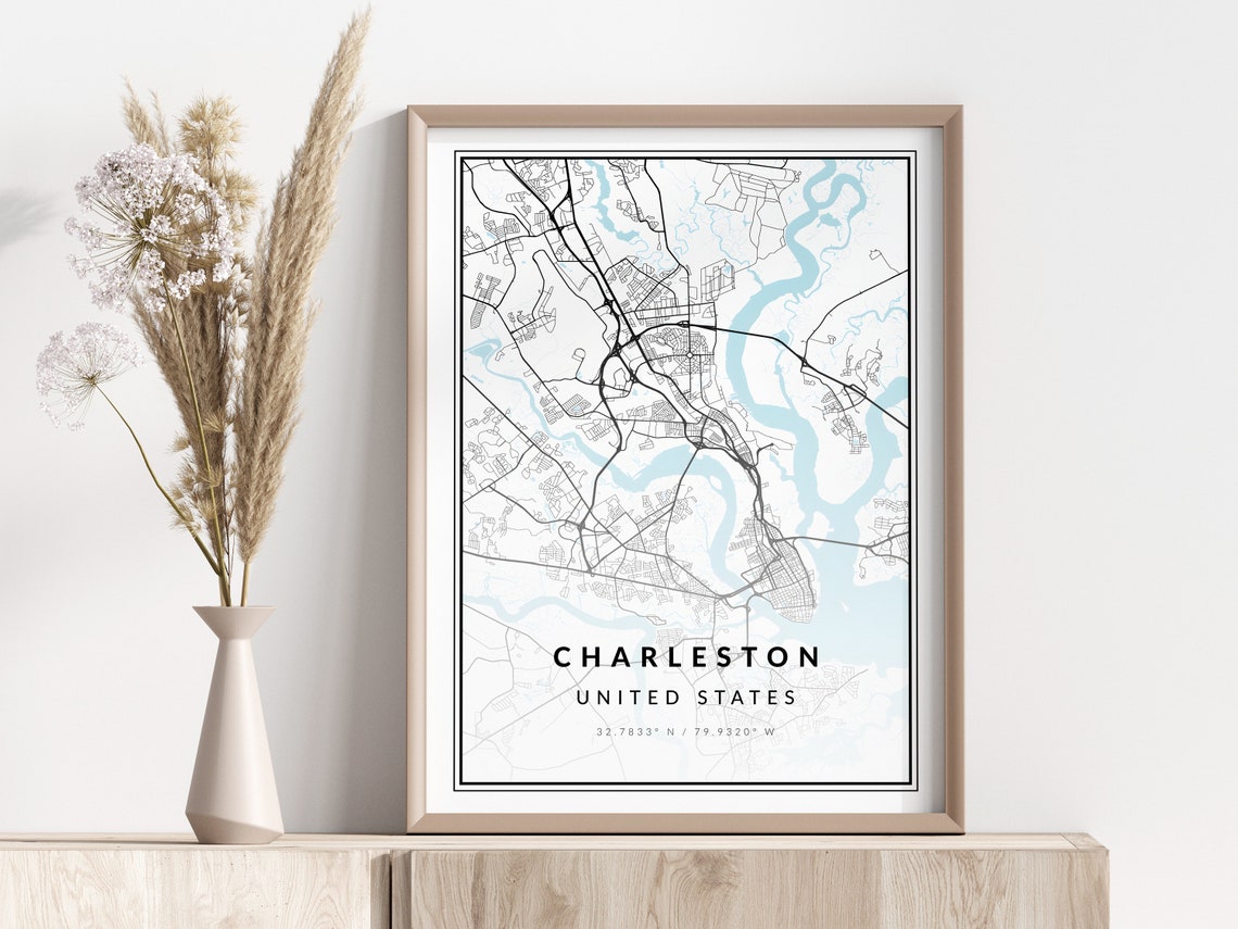 Charleston City Map Print Poster Wall Art Geographic