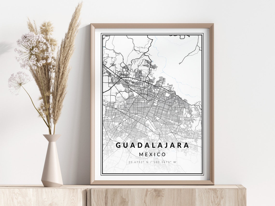 Guadalajara City Map Print Poster Wall Art Geographic