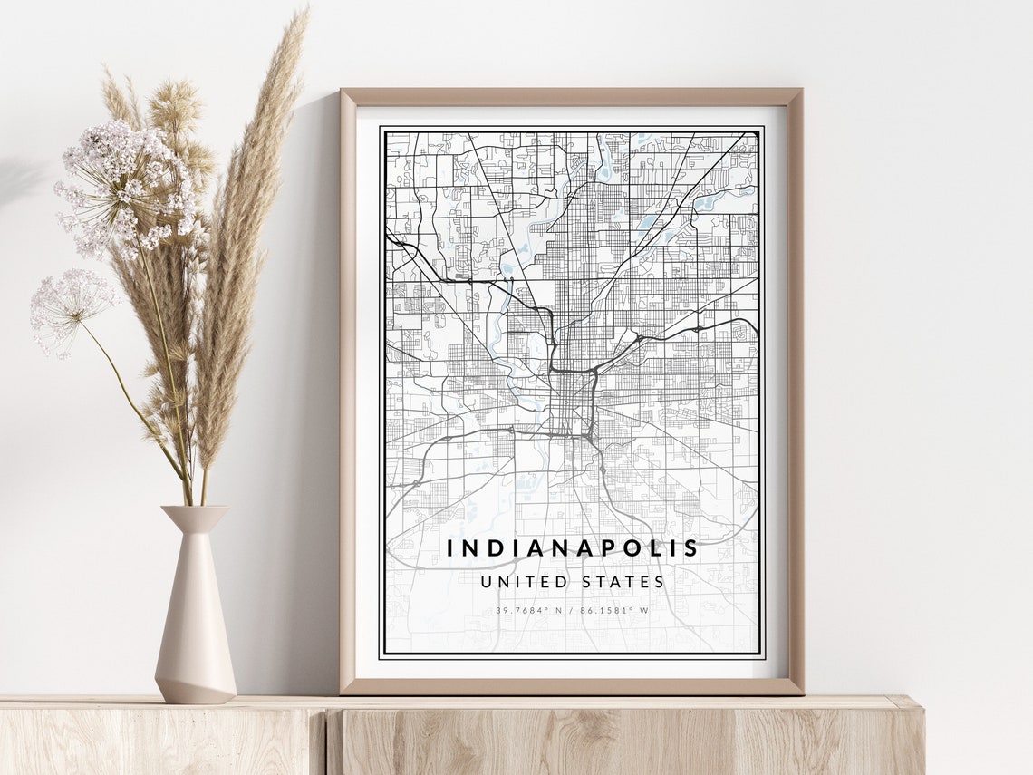 Indianapolis City Map Print Poster Wall Art Geographic