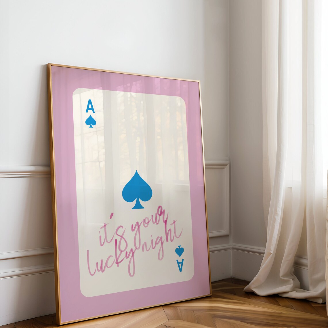 Its Your Lucky Night Pink Blue Ace of Spades Card Art Poster - Image 2