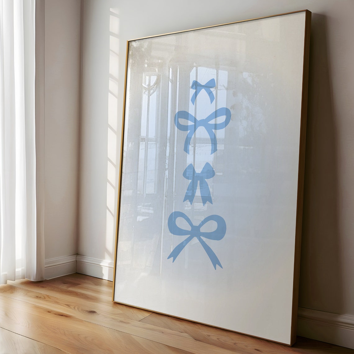 Four Blue Bows Stacked Minimalist Coquette Ribbon Wall Poster