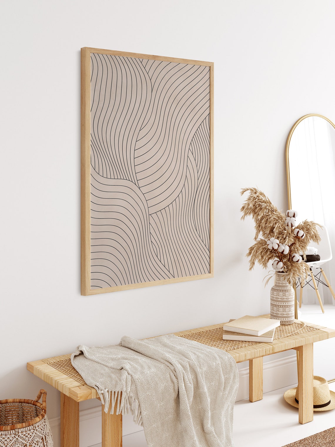 Abstract Wavy Line Art Beige Neutral Japandi Minimalist Poster - Image 3
