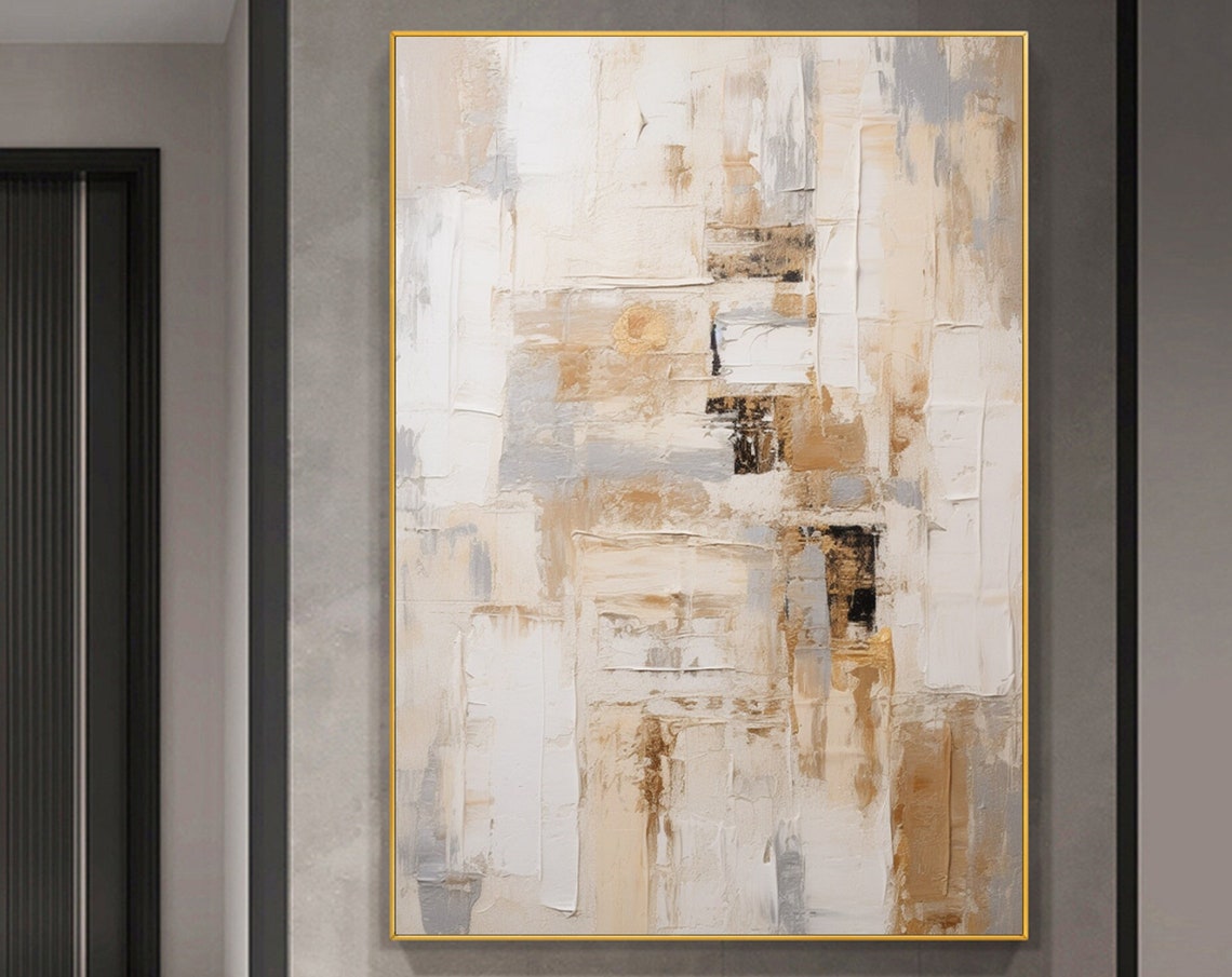 Neutral White Grey Modern Abstract Textured Oil Painting Poster
