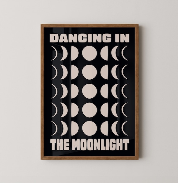 Dancing In The Moonlight Moon Phases Retro Black Beige Wall Poster