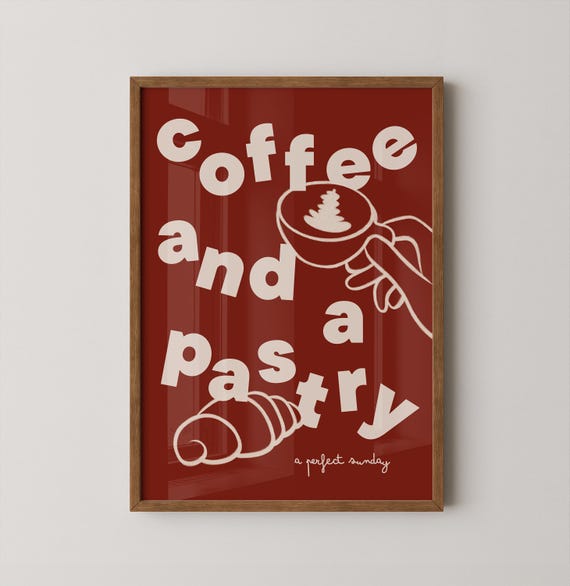 Coffee And A Pastry Print Art Cappuccino Latte Kitchen Gallery Wall