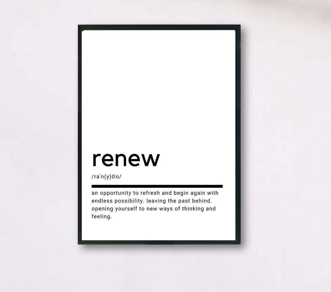 Renew Definition Minimalist Black White Fresh Start Quote Poster