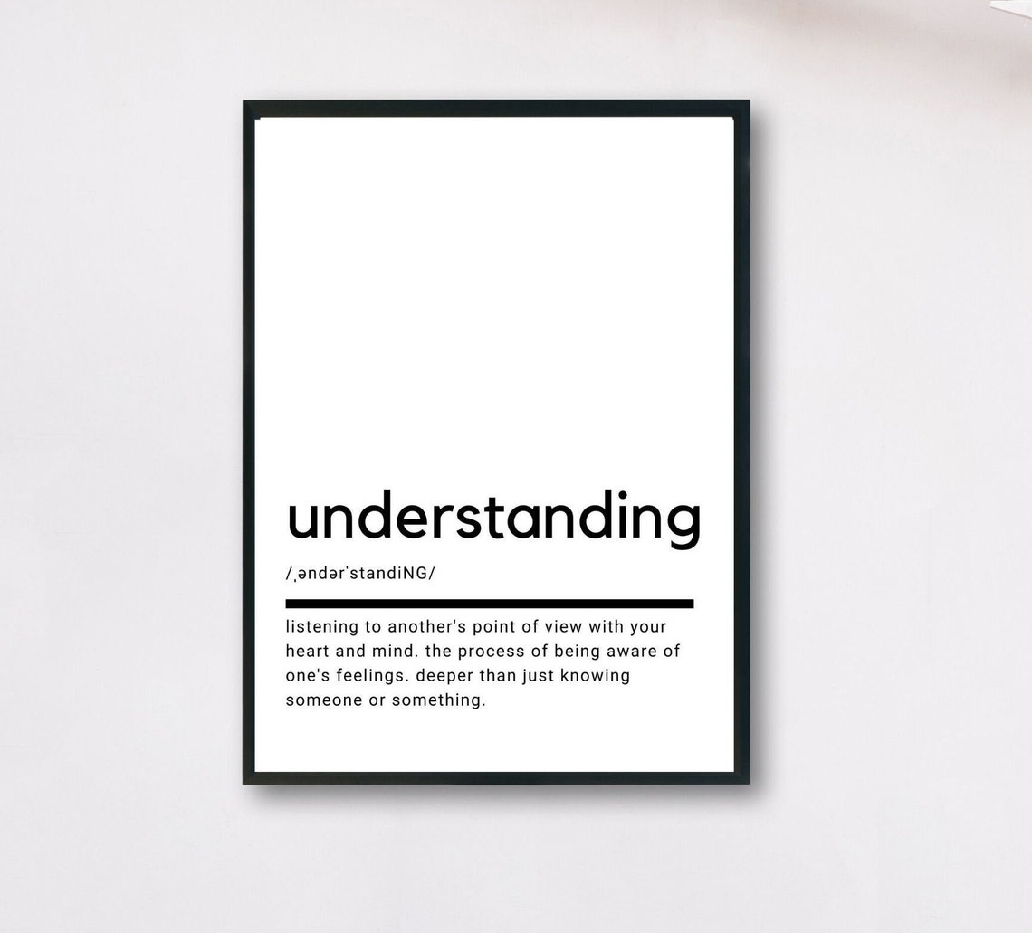 Understanding Definition Minimalist Black and White Quote Art Poster