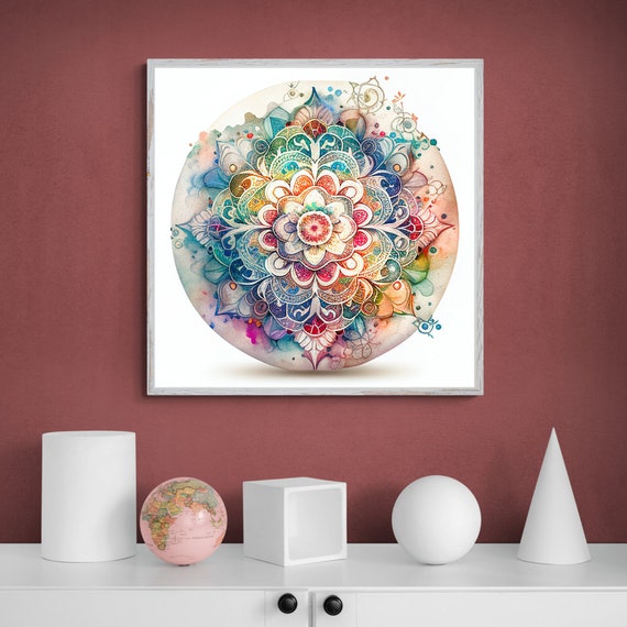Mandala Art Watercolor Zen Wall Art Home Decor Mandala Wall Decor Custom Size Colourful Art Prints Art Wall Print Decor