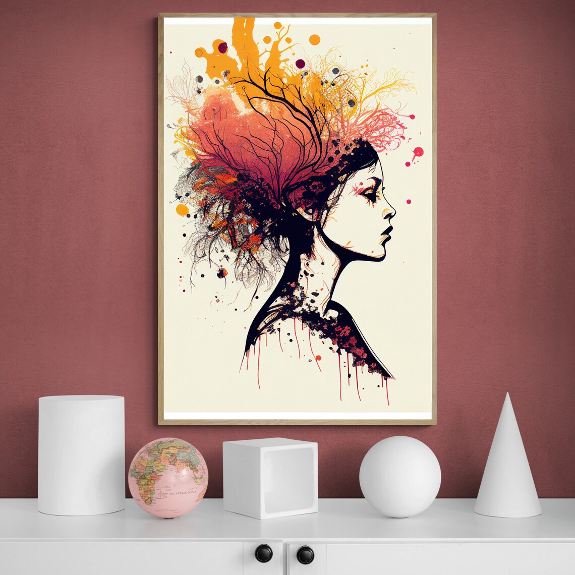 Woman Profile Watercolor Splash Aura Energy Portrait Wall Art