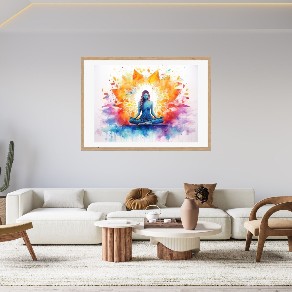 Meditating Woman Colorful Watercolor Chakra Aura Spiritual Yoga Poster - Image 2