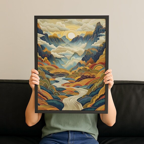 Japandi Wall Art Calm Mountain Lake Poster Wabi Sabi Print Neutral Minimalist Decor Soft Modern Nature For Home No 103