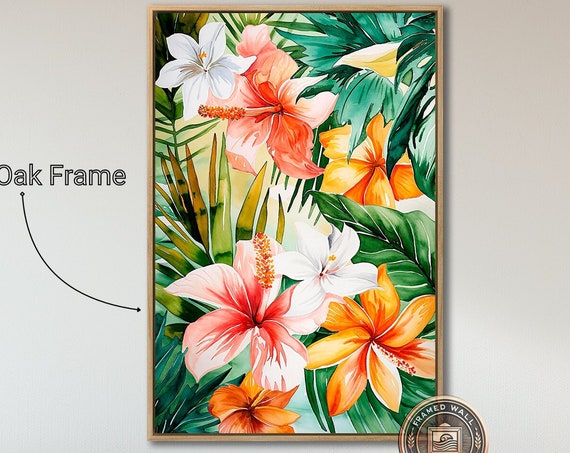 Tropical Flower Garden Framed Wall Art Vibrant Botanical Painting Print Colorful Floral Wall Decor Large Flowers Poster Ready To Hang