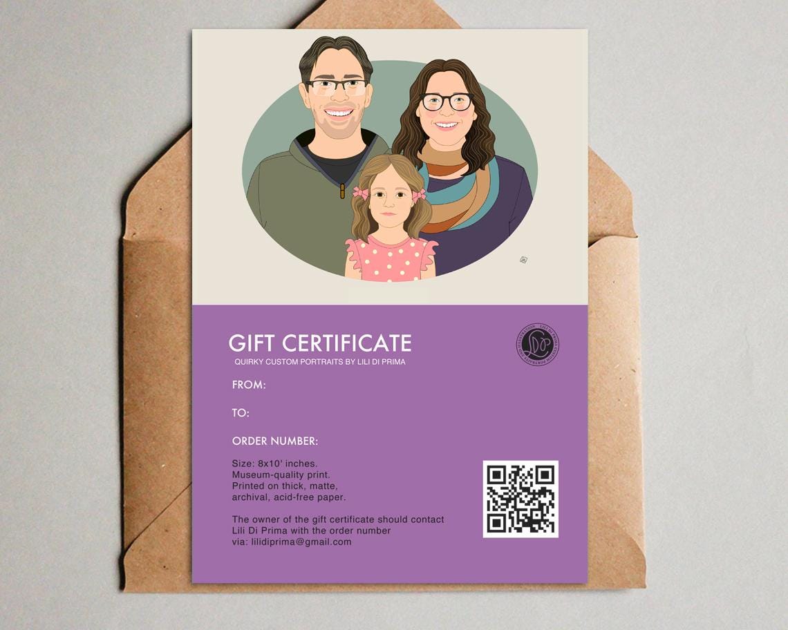 Custom Family Portrait Gift Certificate 8x10 Art Print by Artist
