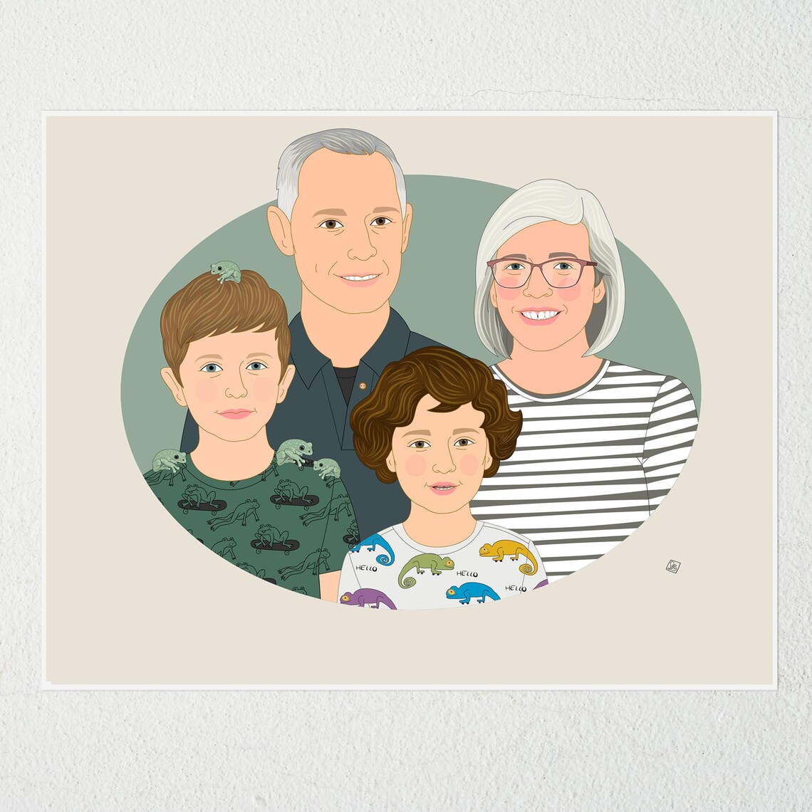 Lindsay Family Cartoon Portrait With Dogs Custom Art Print Gift - Image 3