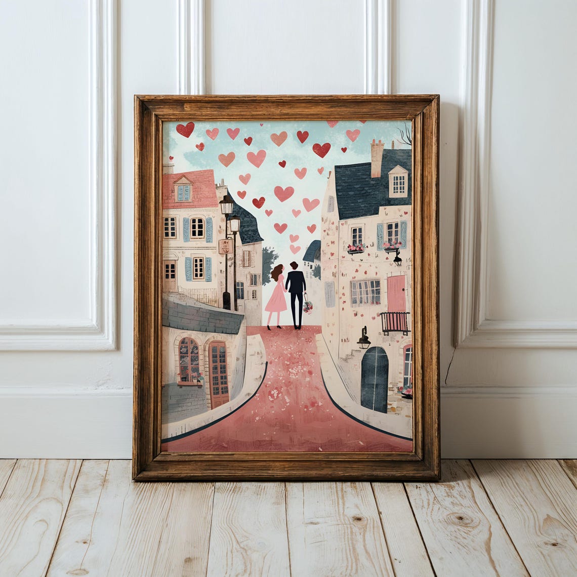 Romantic Couple Floating Hearts European Street Valentine Poster - Image 6