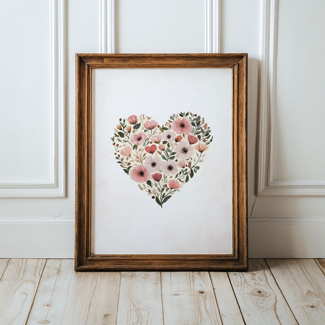 Floral Heart Pink Anemone Poppies Watercolor Valentine Art Poster - Image 6