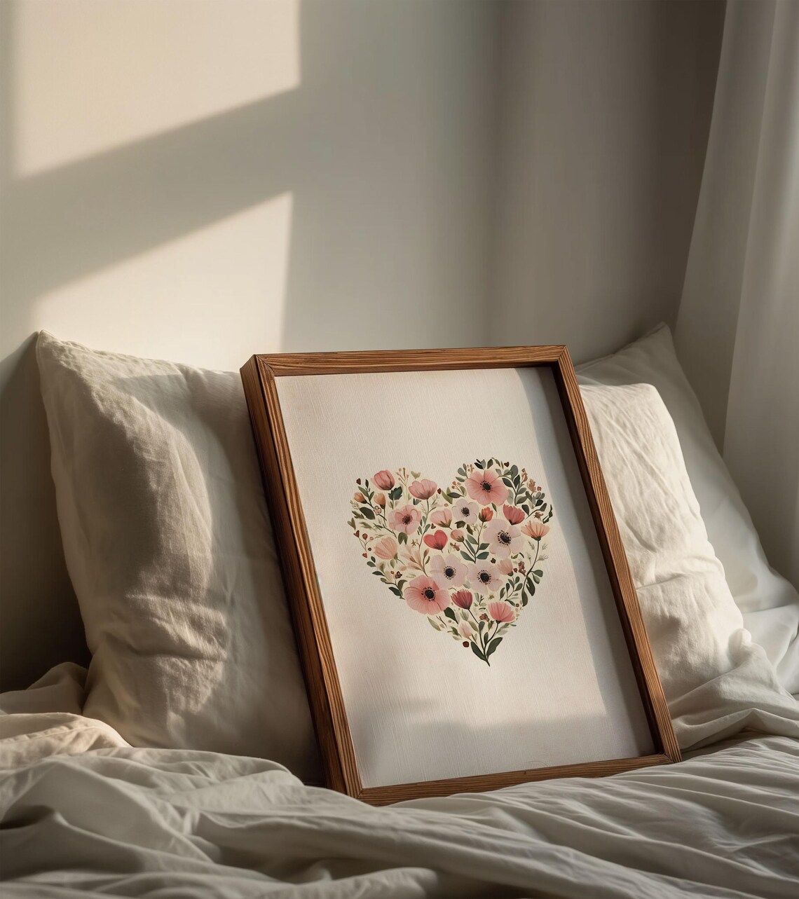 Floral Heart Pink Anemone Poppies Watercolor Valentine Art Poster - Image 2
