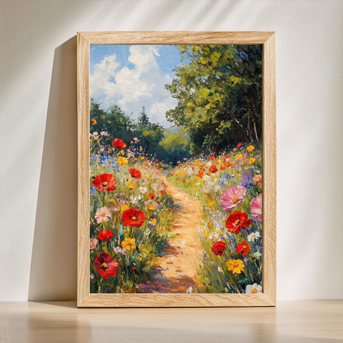 Summer Wildflower Meadow Path Impressionist Red Poppy Art Print