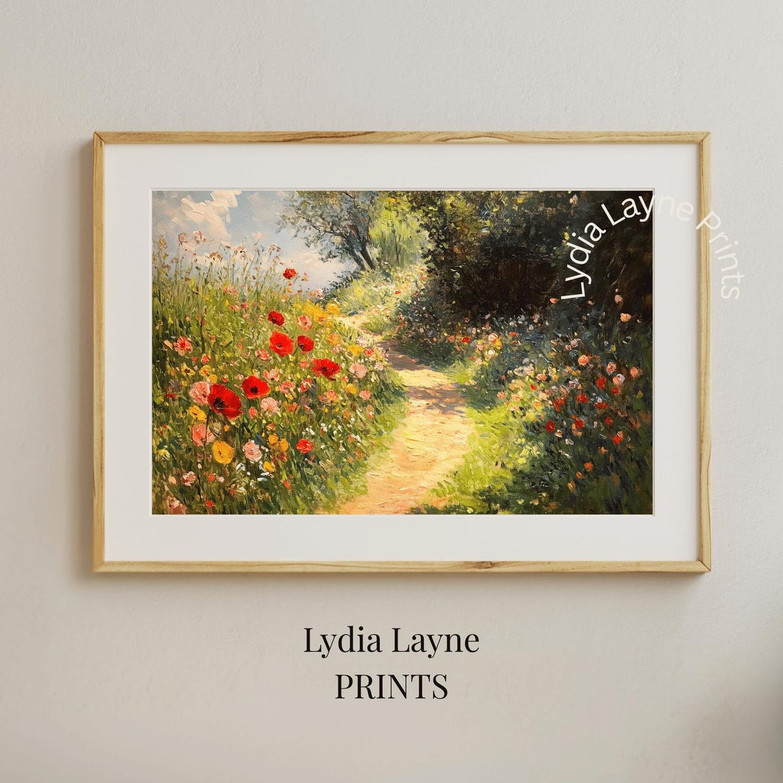 Poppy Field Garden Path Impressionist Floral Landscape Art Print Decor