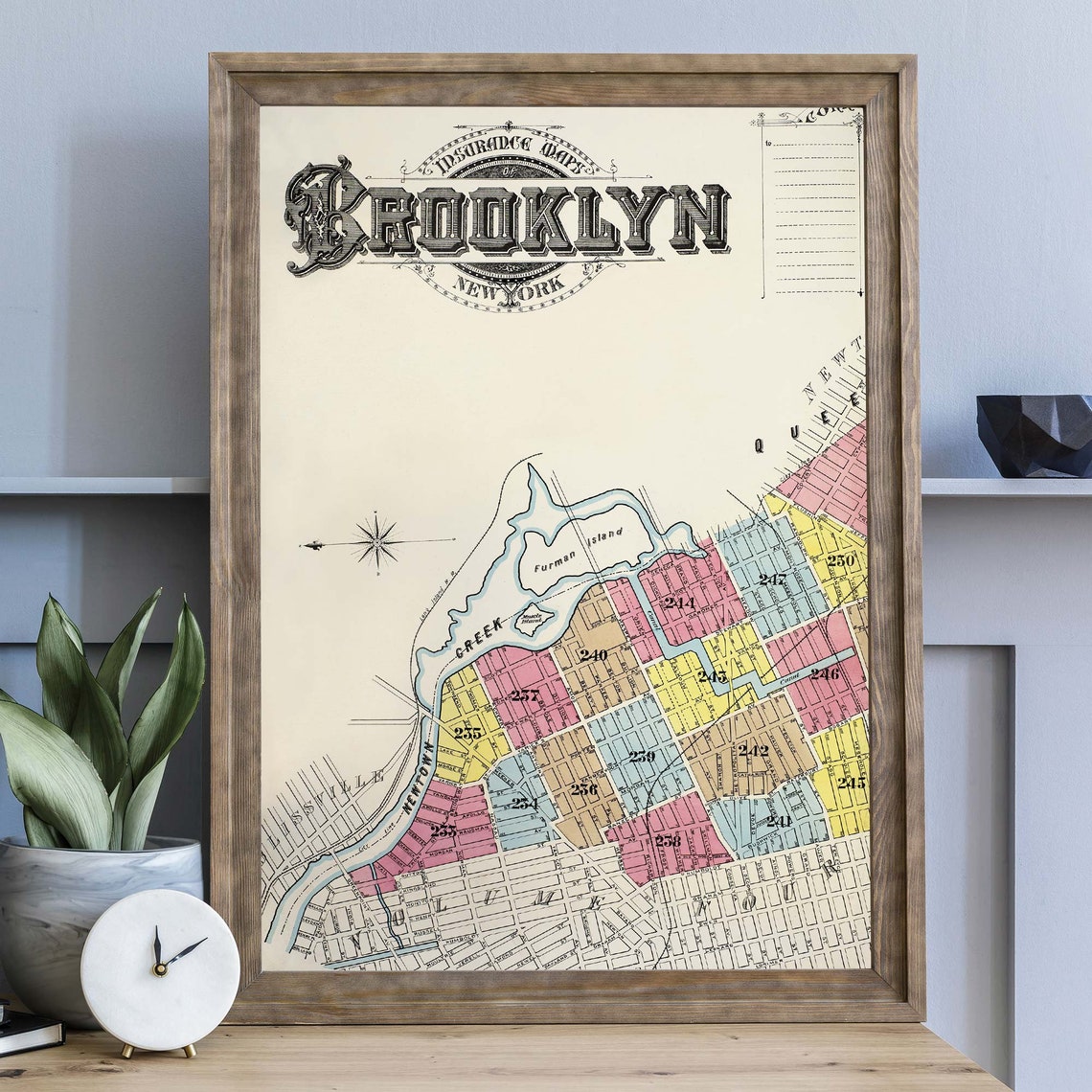 Vintage Brooklyn New York Insurance Map Antique Cartography Poster - Image 3
