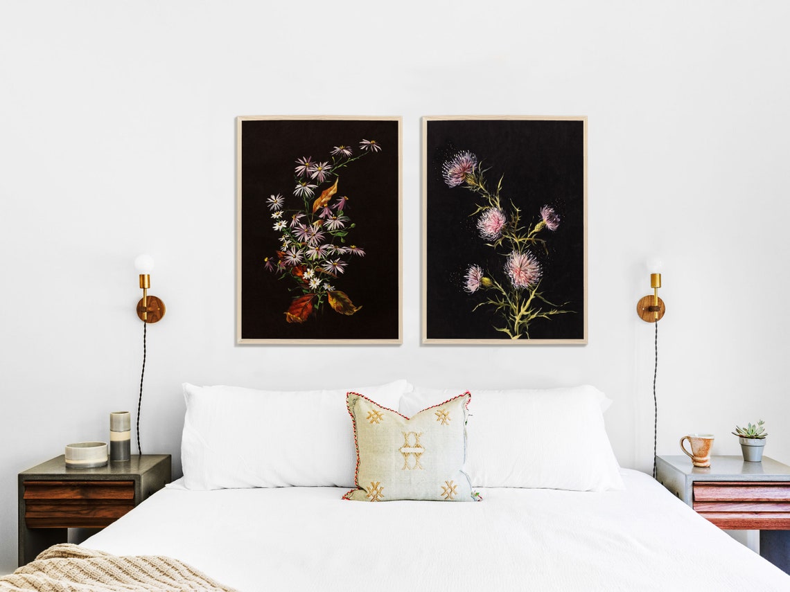 Dark Floral Autumn Bouquet, Vintage Art Print - Image 2
