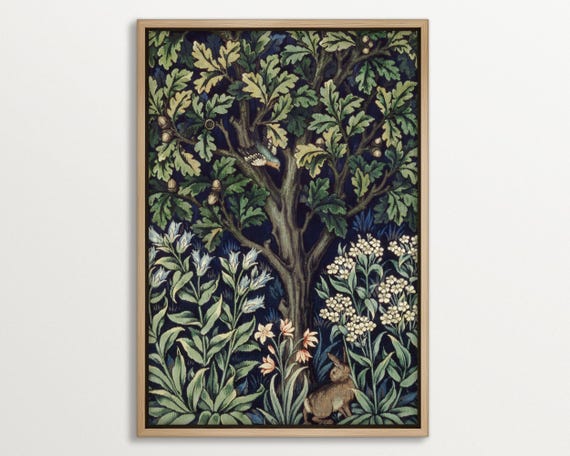Framed William Morris Botanical Wall Art Vintage Nature Print Moody Forest Decor Floral Art Antique Dark Academia Decor