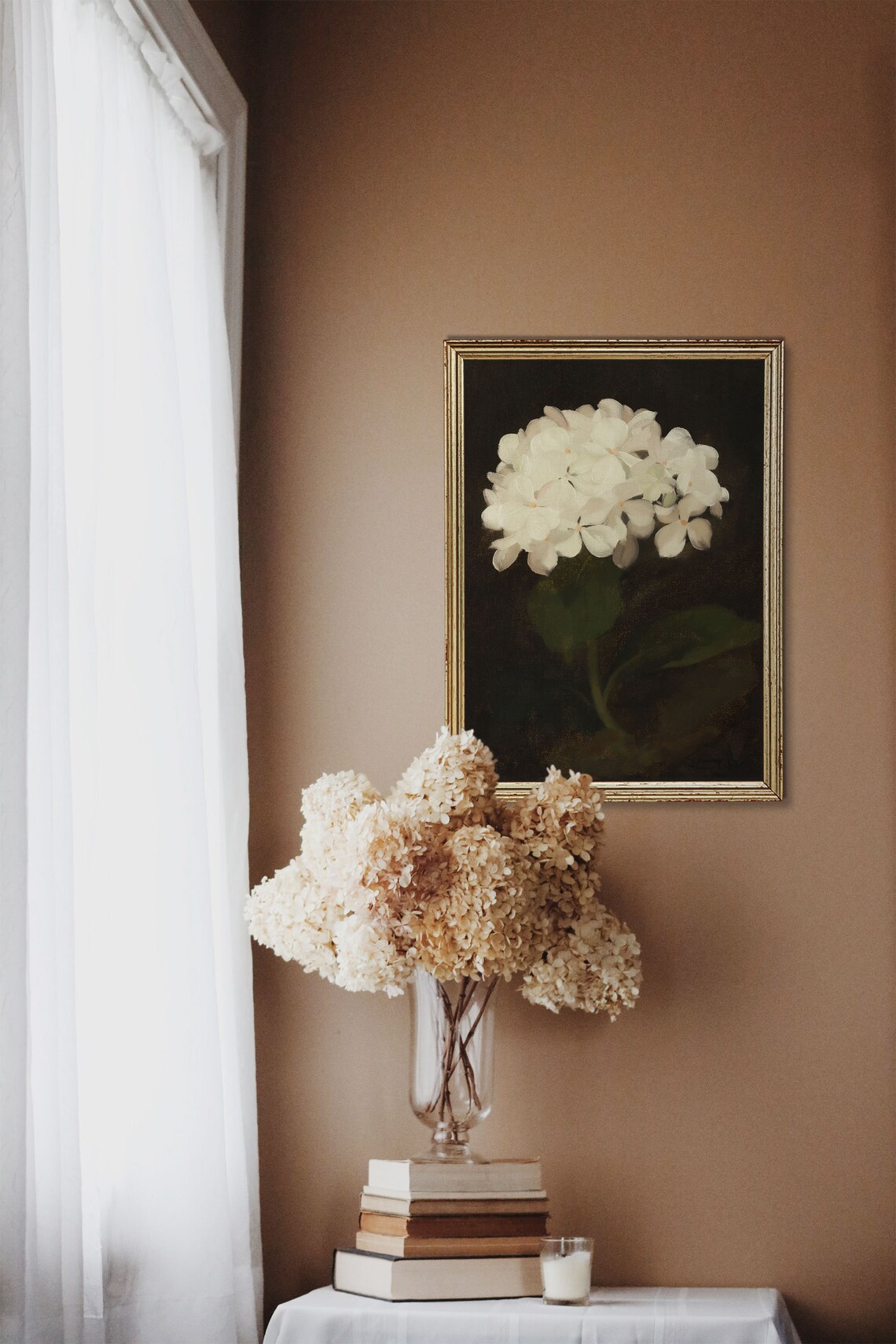 White Hydrangea, Dark Academia Botanical Art Print - Image 2