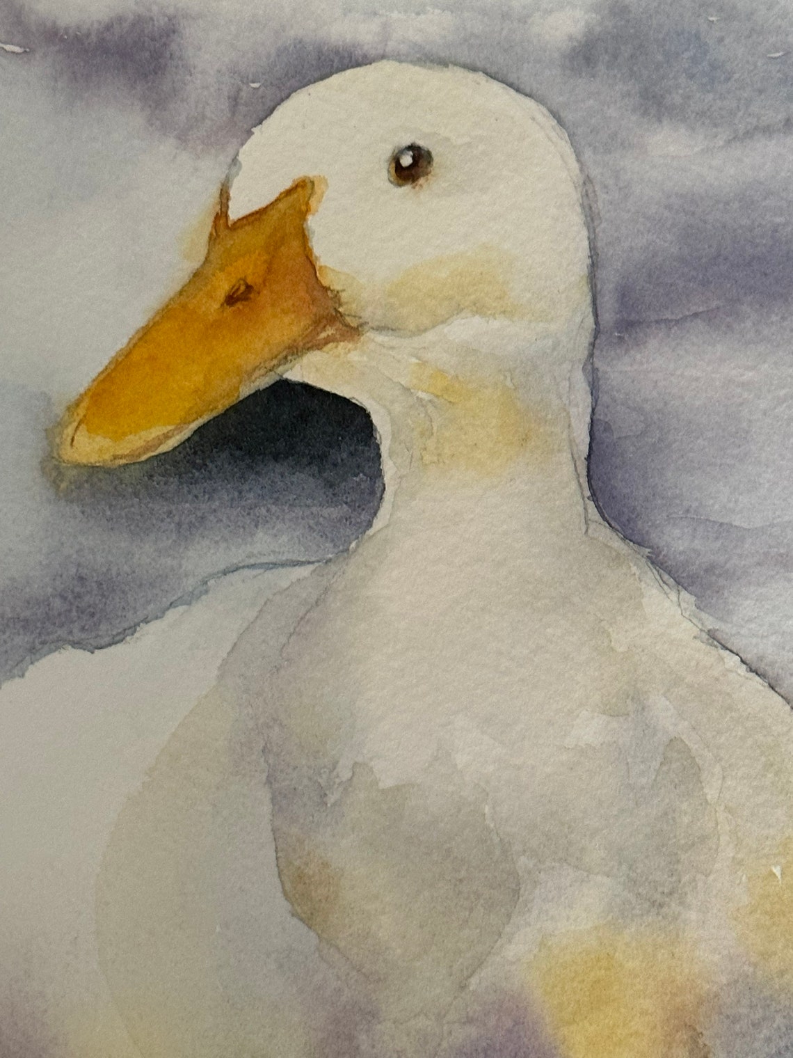 Serene White Duck Standing Tall in Soft Watercolor Art Poster - Image 3
