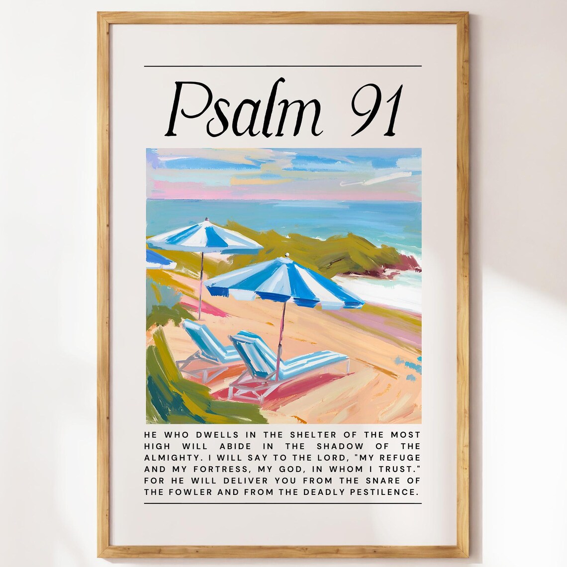 Psalm 91 He Who Dwells Beach Umbrella Coastal Painting Art Poster