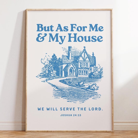 Joshua 2415 Retro Vintage Print Christian Wall Art Scripture Wall Art Gift Dorm Room Essentials Vintage Wall Art Blue Home Decor